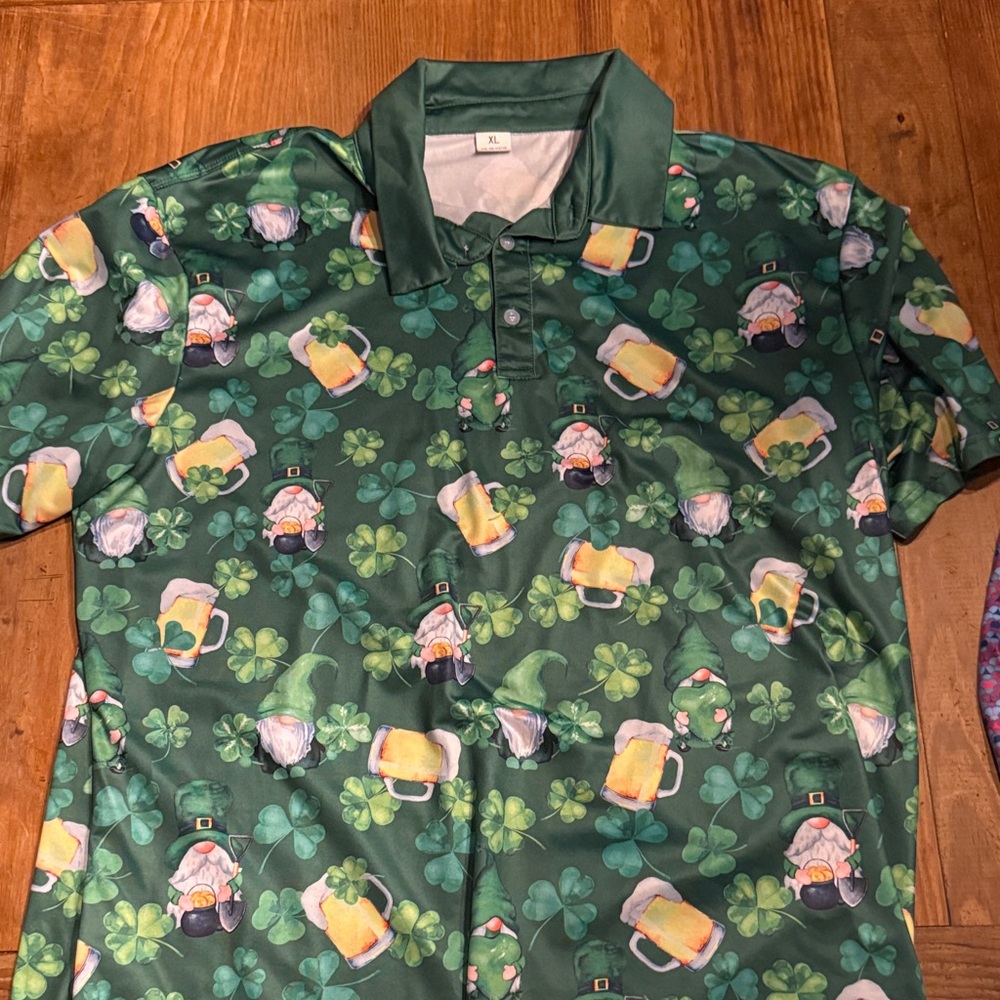 Green Shamrock and Gnome Polo Shirt
